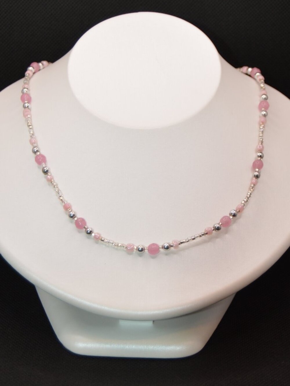 Pink and Silver Beaded Necklace